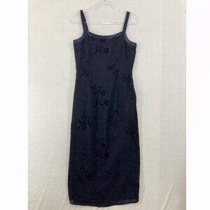 Vintage Mark Edwards size 8 Navy Dark Floral Square Neck Midi Dress Y2K Evening